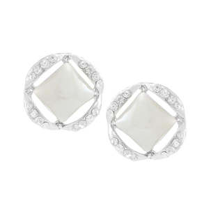 Kriaa Trendy Argent Plaqué Blanc Perle Boucles D'oreilles Motif Géométrique Acier Inoxydable Zircon-pour les Fêtes Romantique Religieux - Product Image 1