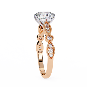 Bague de fiançailles vintage en or avec diamant rond de 2 carats certifié IGI, cultivé en laboratoire, avec pierres latérales pour demande en mariage - Product Image 5