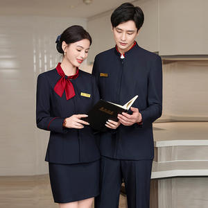 Costumes professionnels uniformes de réception d'hôtel uniformes hommes et femmes <span class=keywords><strong>restauration</strong></span> serveur Style chinois étiquette vêtements de travail - Product Image 5