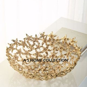 Bol de service de forme ronde en acier inoxydable de qualité de luxe Nouveau design avec poignée en feuille d'aluminium doré pour servir du chocolat - Product Image 5