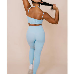 Conjunto Deportivo Informal para Mujer, Top Deportivo con Tirantes Finos y Pantalones de Cintura Alta, Sujetador Deportivo Antideslizante, Diseño Sólido, Transpirable y de Secado Rápido - Product Image 3