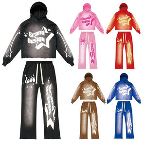 2024 Conjunto de Jogger Acampanado y Sudadera con capucha French Terry de aspecto vintage lavado ácido para hombre con estampado DTG - Product Image 4