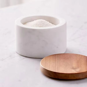 Fabricant de sucriers et de pots en marbre massif de forme ronde avec couvercle en bois sucriers de cuisine de style nouveau standard - Product Image 1
