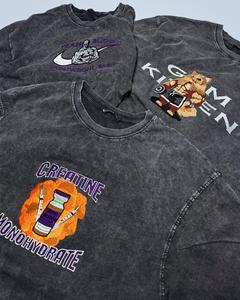 T-shirt décontracté unisexe à manches courtes, motif vintage délavé, style hip-hop urbain, parodie de marque rétro américaine, peinture à l'huile - Product Image 6