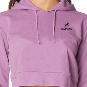 Sweats à capuche légers et courts pour femmes à la mode surdimensionnés à capuche tricotée d'hiver avec patchs personnalisés en dentelle sur le logo avant - Product Image 1