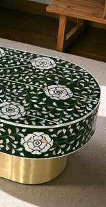 Mesa de centro de estilo moderno ecológico con incrustaciones de hueso, mueble de lujo hecho a mano con madera, disponible a un precio razonable. - Product Image 2