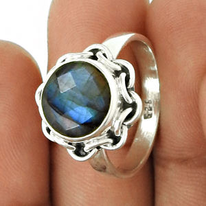 Contemporain naturel bleu feu Labradorite pierre précieuse 925 argent Sterling fait à la main bague de fiançailles de mariage pour les femmes cadeau pour elle - Product Image 4