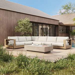 Ensemble de canapés sectionnels en teck massif de style minimaliste moderne et luxueux, résistant aux intempéries, pour jardin, salon, hôtel - Product Image 2