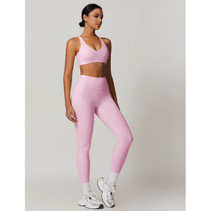 Ensemble de vêtements de sport pour femmes, décontracté, écologique, respirant, en toile, séchage rapide, leggings de sport taille haute, soutien-gorge de sport, uni - Product Image 1