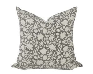 Floral Hand Block Print On Poly Linen Pillow Cover Spring Pillow Cushion Cover Floral Linen Pillow Cover Block Print