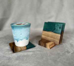 Sous-verres carrés en résine époxy et bois de haute qualité avec support, épaisseur 1 cm/10 mm - Product Image 2