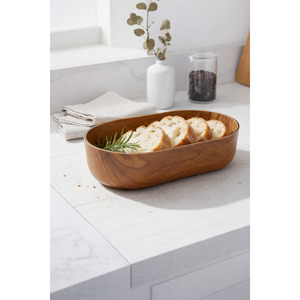 Stylish and Functional <b>Large</b> Oval Plastic Bread & Fruit <b>Basket</b> with Acacia Tree Design Natural Kitchen Bread Box - Product Image 1