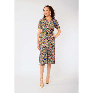 Abito chemisier da donna Leota a maniche corte, multiblu, con bottoni e cintura - Taglia S - Product Image 1