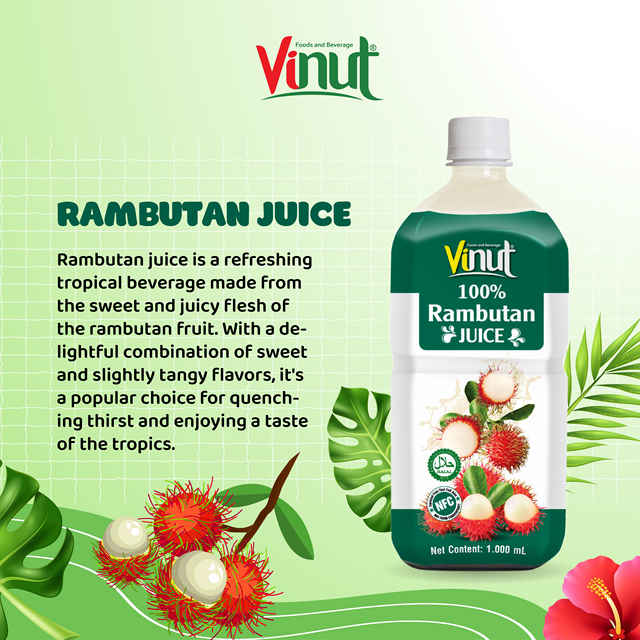 For 1L Fresh Squeezed 100 Rambutan Juice Drink Vietnam Beverage Bottle Wholesale OEM ODM Export Supplier