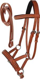 Western Horse Training Tack Bitless Sidepull Brida con riendas Accesorio de cuero - Product Image 2