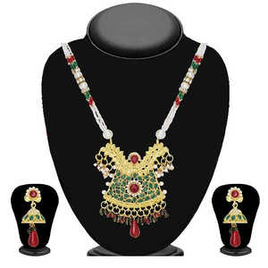 Soha Fashion-Ensemble de bijoux fins en pierre de Pota verte avec collier et boucles d'oreilles élégants - Product Image 1