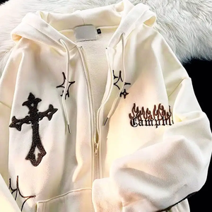 Custom Oversized Heavyweight Acid Wash <b>Vintage</b> Cotton Puff Print Essentials Embroidery <b>Zip</b> <b>up</b> <b>Hoodies</b> Manufacturer - Product Image 4