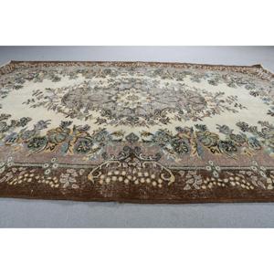 Alfombra Turca de 5,5x8,3 pies, Alfombra con Borde Marrón de Lana - Product Image 3