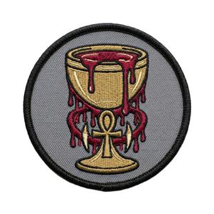 Patch brodé personnalisé Chalice Gothique Ankh, badge thermocollant rond pour vêtements de vampire, veste, bricolage, vente en gros, fabricant - Product Image 1