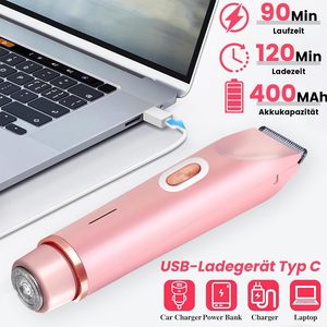 Rasoir électrique pour femmes 2-en-1 à double tête, tondeuse bikini, utilisation humide/sèche, pour visage, bras, jambes, corps, double lame, étanche IPX7, sur batterie - Product Image 4