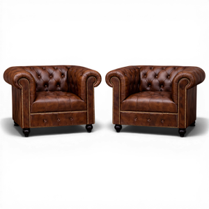 Sofá Chesterfield de Cuero Buffalo |   Asientos de Lujo Industriales para Hoteles |   Sillón Individual Comercial B2B con Marco de Madera y Tapizado a Mano Estilo Vintage - Product Image 1