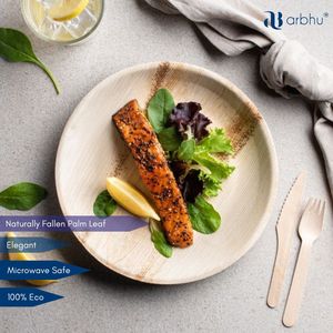 Vaisselle jetable en bambou chic de haute qualité 100% ensemble d'assiettes 100 écologiques et biodégradables en feuille de palmier naturel - Product Image 6