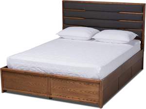 Baxton Studio Stylish Queen <b>Platform</b> <b>Bed</b> in Dark Grey/Walnut Solid Wood Traditional Design - Product Image 5