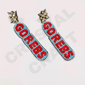 Vintage Go Rebs perlé boucles d'oreilles pour femmes Orange blanc bleu perlé tissu patriotique Memorial Day accessoire de mariage - Product Image 1