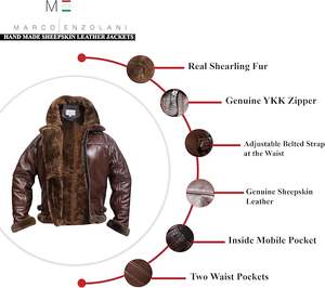 Chaqueta Bomber de Aviador con Forro de Piel de Oveja Auténtica para Invierno - Product Image 2
