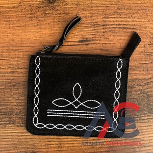 Nuevo diseño Boot Stitch Black Genuine Suede Leather Coin Pouch Western Cowhide Leather Mini Wallet Change Purse para mujer - Product Image 1