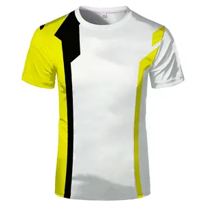 Geel Zwart En Wit Gebreide Voetbal T-Shirts Comfortabel En Ademend Met Aangepaste Logo En Etikettering O-hals Kraag