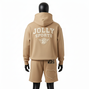 Conjunto de Sudadera con Capucha y Pantalones Cortos de Felpa de Algodón y Poliéster de 320 GSM para Hombre, Color Camel, Estilo Casual, con Logotipo Personalizado Bordado/Aplicado - Product Image 2