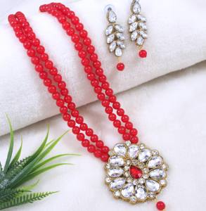 <b>Indian</b> Traditional and Fashionable Gold Plated and Long Mala With Earring and Maagtika Combo Necklace <b>Set</b> for Women - Product Image 2