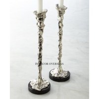 Martelé Texture Argent Couleur Finition Brillant Poli En Acier Inoxydable Fait Fleurs Bourgeons Designer De Mariage Décor Bougeoir