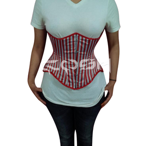 Wholesale Custom Red & White Striped Underbust Waist Training Corset Steel Boned Slimming And Fashion Wear Curvy Corset - Product Image 1