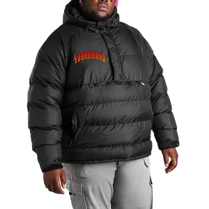 Hot Sale Customized OEM Plus Size Black <b>Pullover</b> Puffer <b>Jacket</b> with Hood Half Zip Pocket Warm Winter Outdoor Padded Coat For <b>Men</b> - Product Image 1