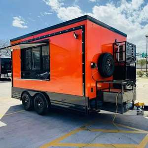 Camion de restauration mobile, remorque de cuisine, four diesel en acier inoxydable résistant à la rouille sur 4 roues, pour snacks, barbecue intérieur, pizza, café, glaces - Product Image 1