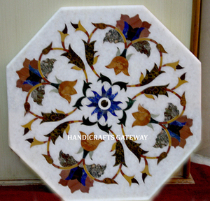 Mármol blanco decoración del hogar forma octogonal mezcla de colores incrustaciones mesa de trabajo exportador indio hecho a mano hogar Oficina flor diseño superior - Product Image 1