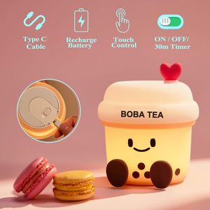 Bubble Tea Night Light Silicone Milk Tea Lamp Cute Dessert Bedside Nursery Light - Product Image 1