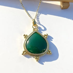 Good quality <b>heart</b> shape green onyx beaded design collet set pendant <b>necklace</b> 18k gold plated bohemian jewelry women <b>necklace</b> - Product Image 3