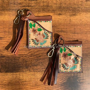 Tarjetero de cuero con borlas hecho a mano para mujer, tarjetero fino de piel de vaca personalizado con bloqueo RFID para mujer - Product Image 2