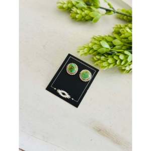 Sonoran Mountain Turquoise & Sterling Silver <b>Post</b> <b>Earrings</b> Navajo Made Geometric Stud Design with Bezel Setting - Product Image 3