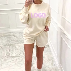 Conjunto de Sudadera Sherpa Informal para Mujer y Pantalones Cortos de Punto por Encima de la Rodilla, Cálido y Acogedor de Invierno, Dos Piezas - Product Image 2