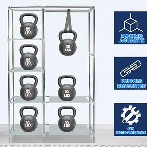 Organizzatore per Vestiti in Metallo a 4 Ripiani Montabile, Guardaroba per Soggiorno con Appendiabiti e Copertura con Cerniera - Product Image 1