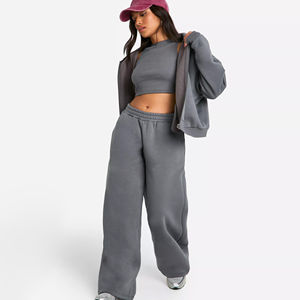 Ensemble de survêtement de jogging à jambe droite pour femmes, 3 pièces, avec poches, pantalon de survêtement évasé, coupe décontractée, vêtements de sport et de sport - Product Image 1