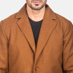 Abrigo de Hombre Color Caqui, de Lana, Antiencogimiento, con Cuello Camisero, Cierre de un Botón, Dos Bolsillos y Forro de Poliéster, 220g - Product Image 5