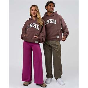 Sudadera con Capucha Bordada Estilo Hip-Hop de Algodón, Corte Holgado, en Color Cacao y Blanco Hueso - Product Image 2