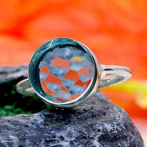 92.5 Sterling Silver Handmade Boho Style <b>Statement</b> <b>Ring</b> Multi Gemstones Natural Stone Cut Inlay Geometric Pattern Fine Righ - Product Image 3