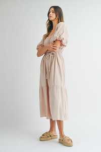 Nouveau Look gaze de coton été col carré mi-longueur avec élastique Boho lâche décontracté demi manches dames Maxi robe pour les femmes - Product Image 2