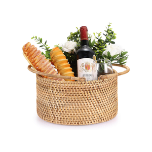 Handwicker Vintage Rattan Picnic <b>Basket</b> with Handles for Fruit, <b>Vegetables</b>, Flowers for Outdoor Indoor from Vietnam - Product Image 1